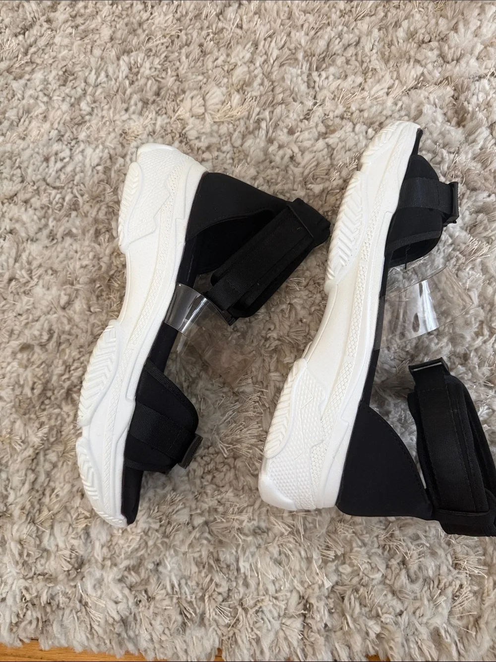 Fashion Nova Black Sport Sandals with Clear Accent Strap